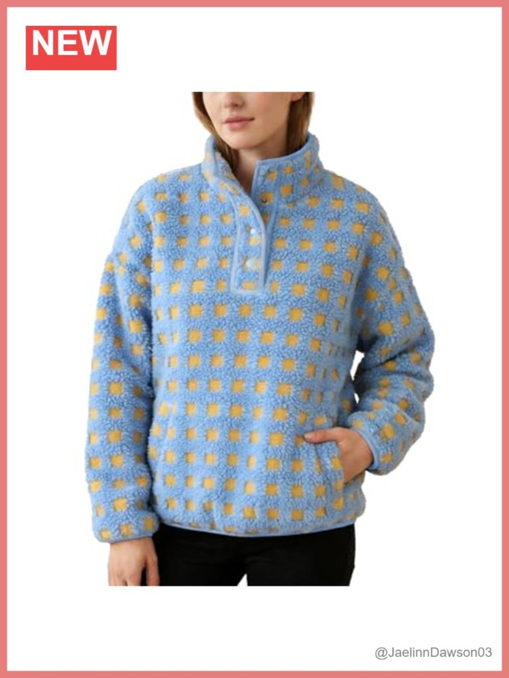 Oversized Checkered Fleece Sweatshirt High Neck Sherpa Hoodie Pullover